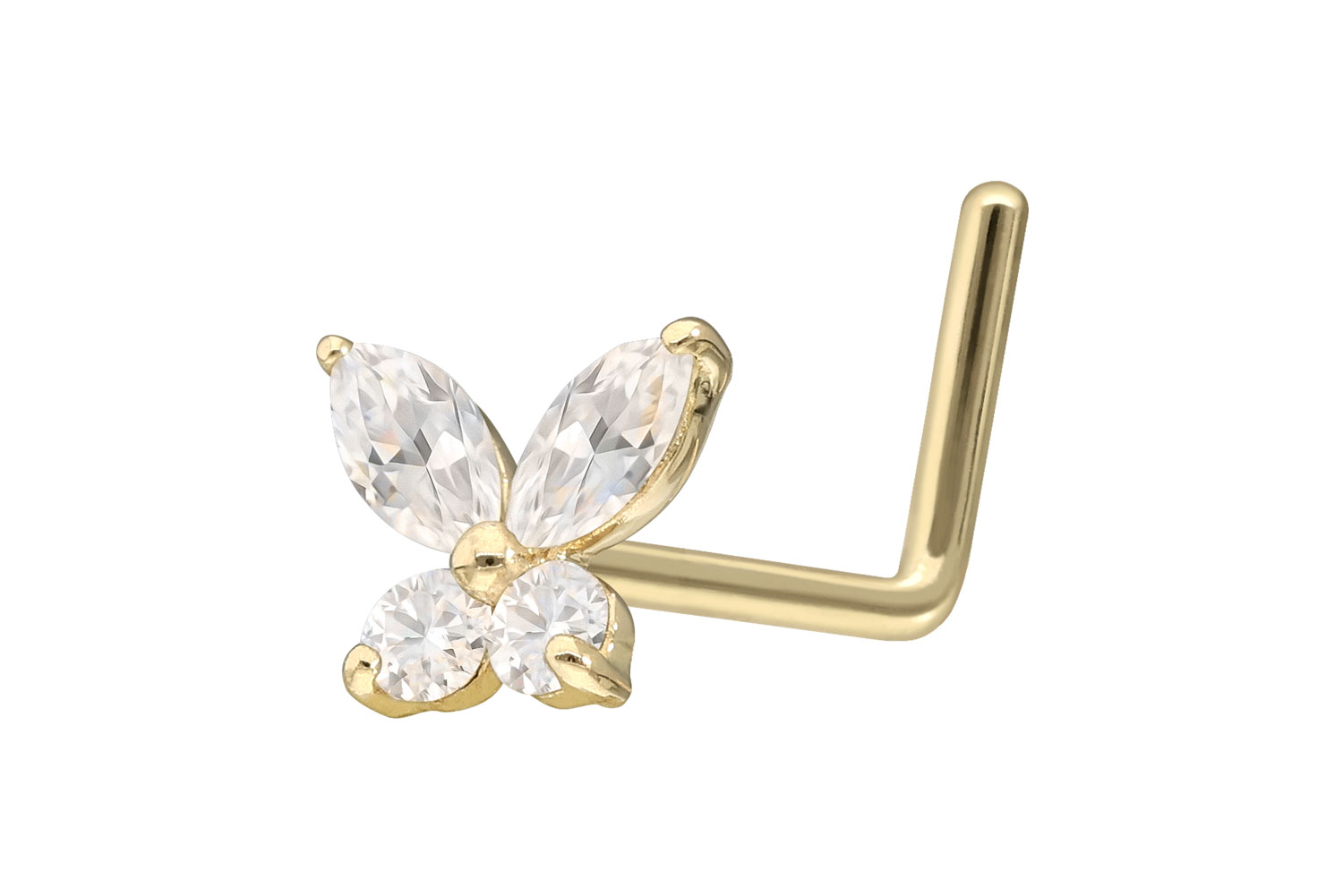14/18 Karat Gold Nasenstecker Nasenpiercing L-Form MOISSANIT-SCHMETTERLING
